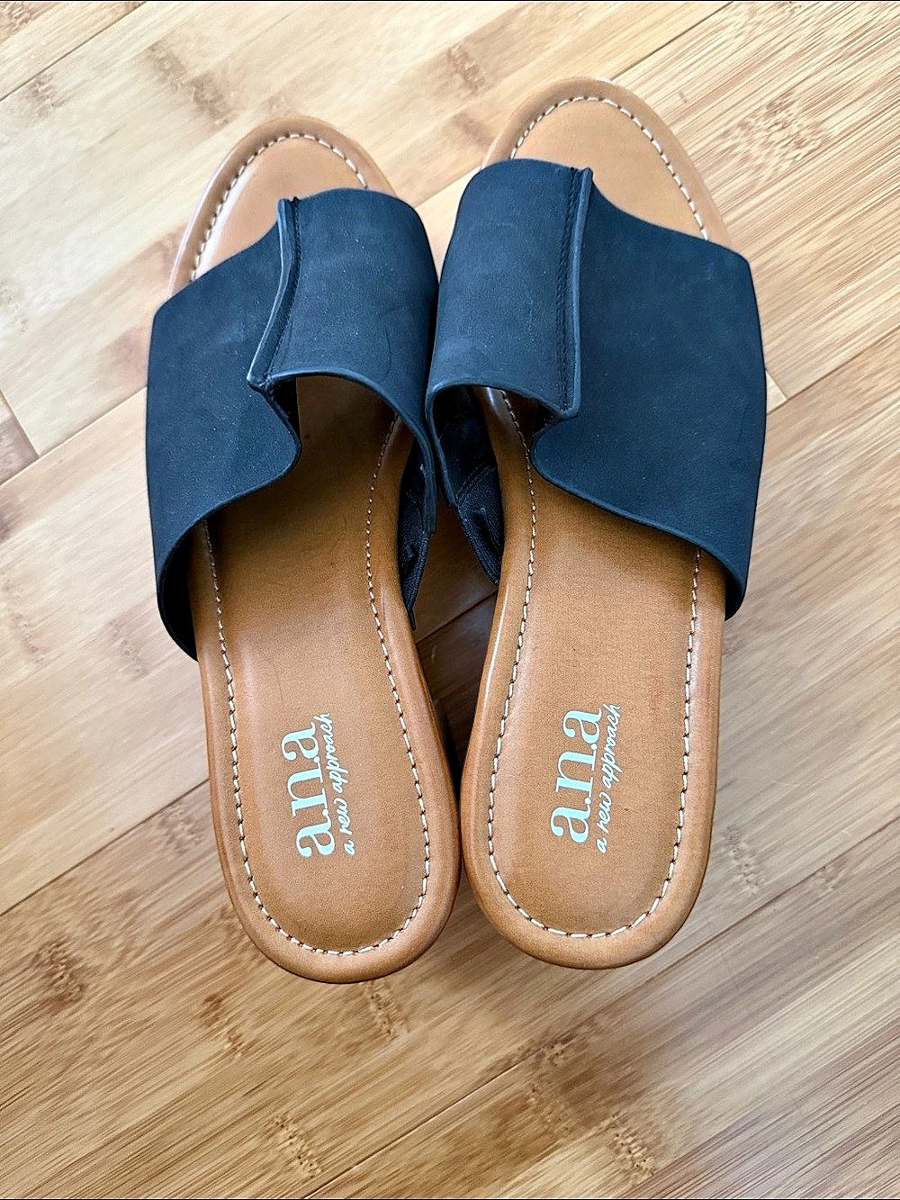 A.N.A Black Studded Block Heel Mules